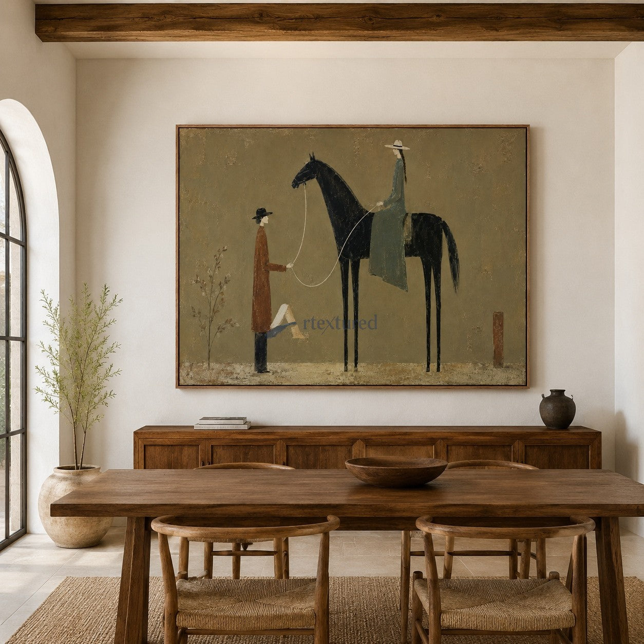 Between the Reins – Vintage Black Horse Equestrian Painting#CI260486
