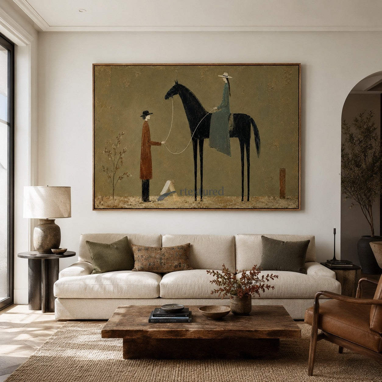 Between the Reins – Vintage Black Horse Equestrian Painting#CI260486