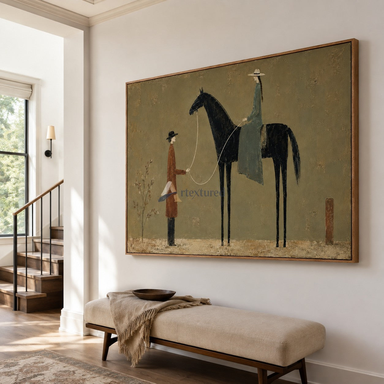 Between the Reins – Vintage Black Horse Equestrian Painting#CI260486