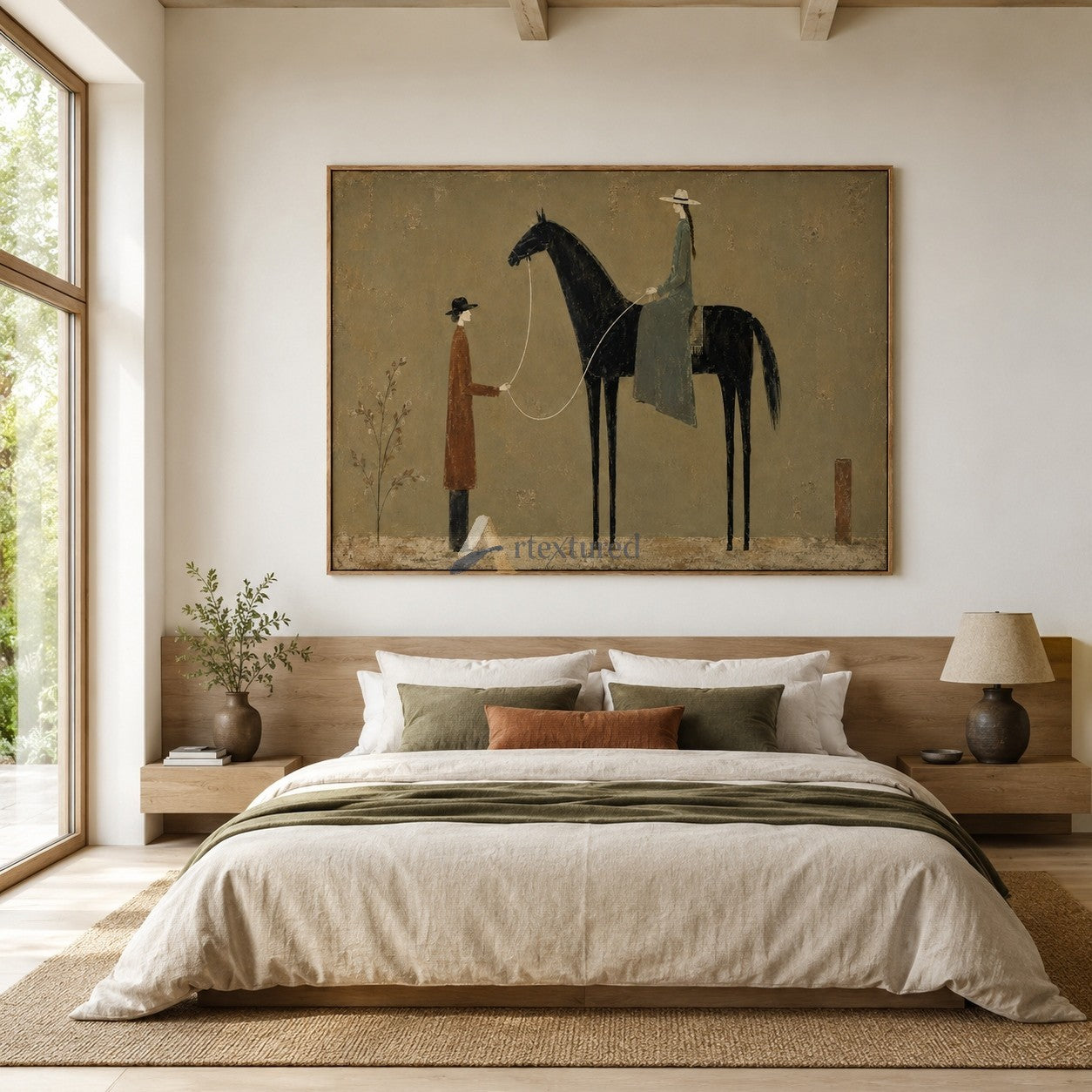 Between the Reins – Vintage Black Horse Equestrian Painting#CI260486