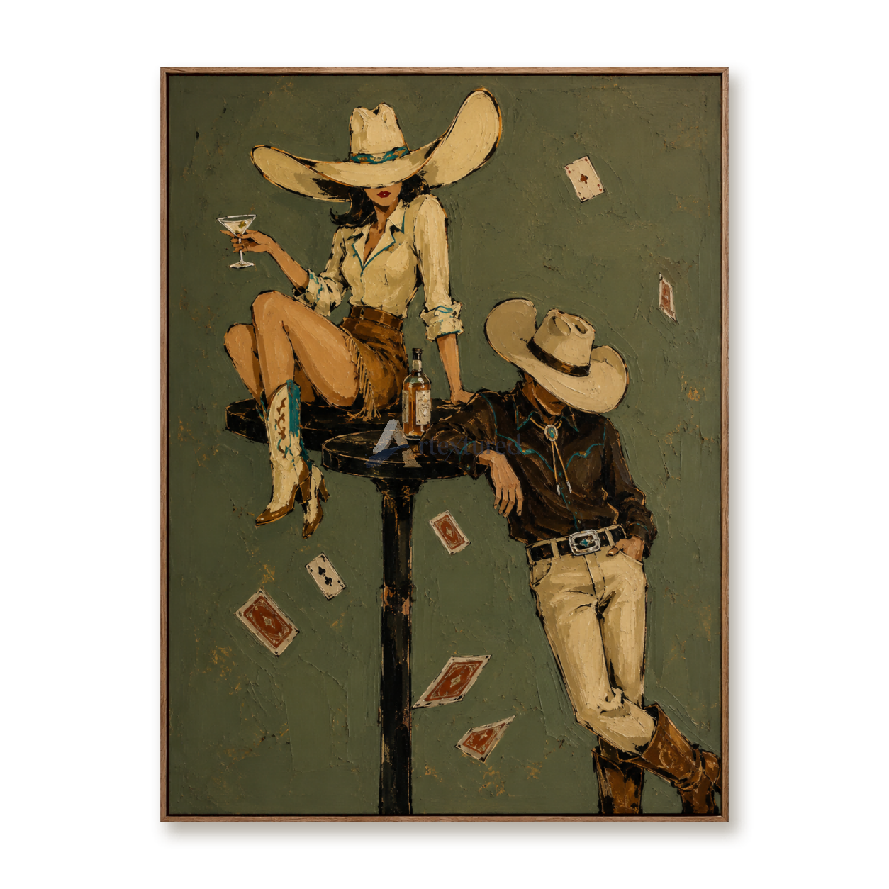 Wild Cards & Whiskey – Textured Cowboy Bar Painting#CI260488