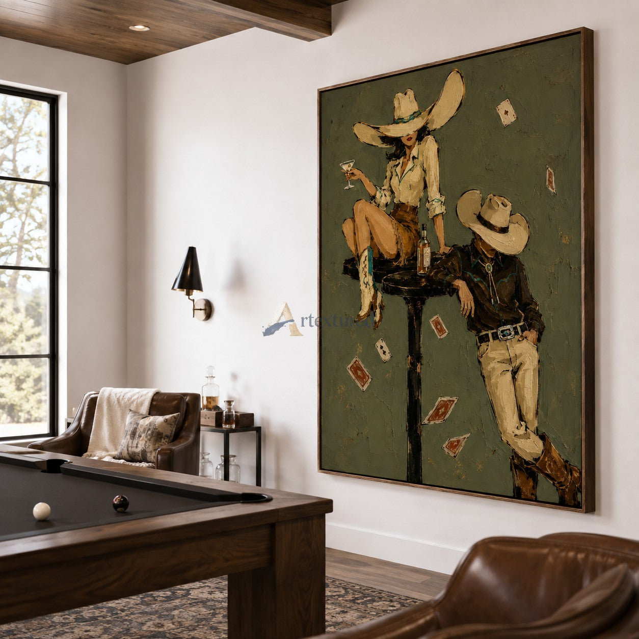 Wild Cards & Whiskey – Textured Cowboy Bar Painting#CI260488
