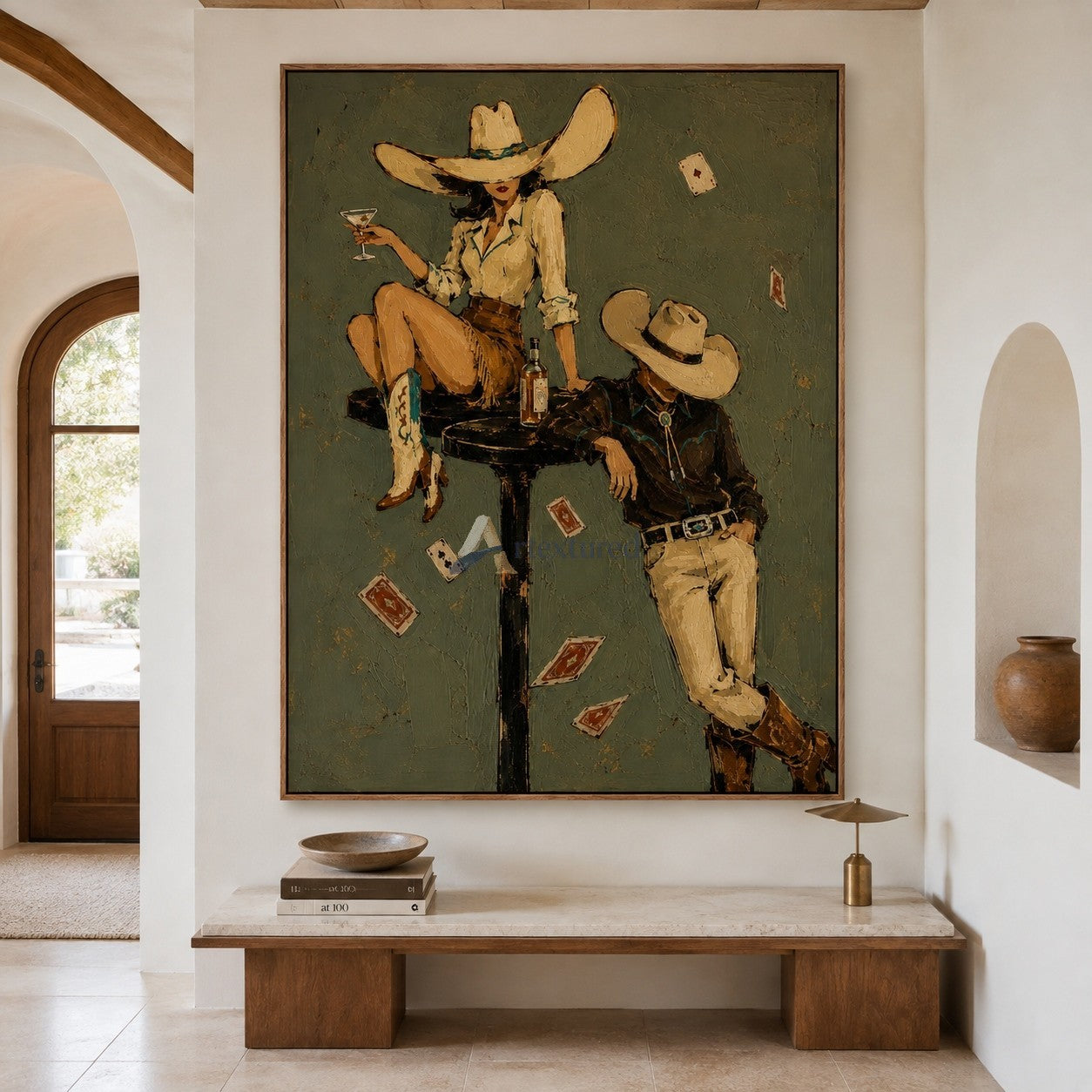Wild Cards & Whiskey – Textured Cowboy Bar Painting#CI260488