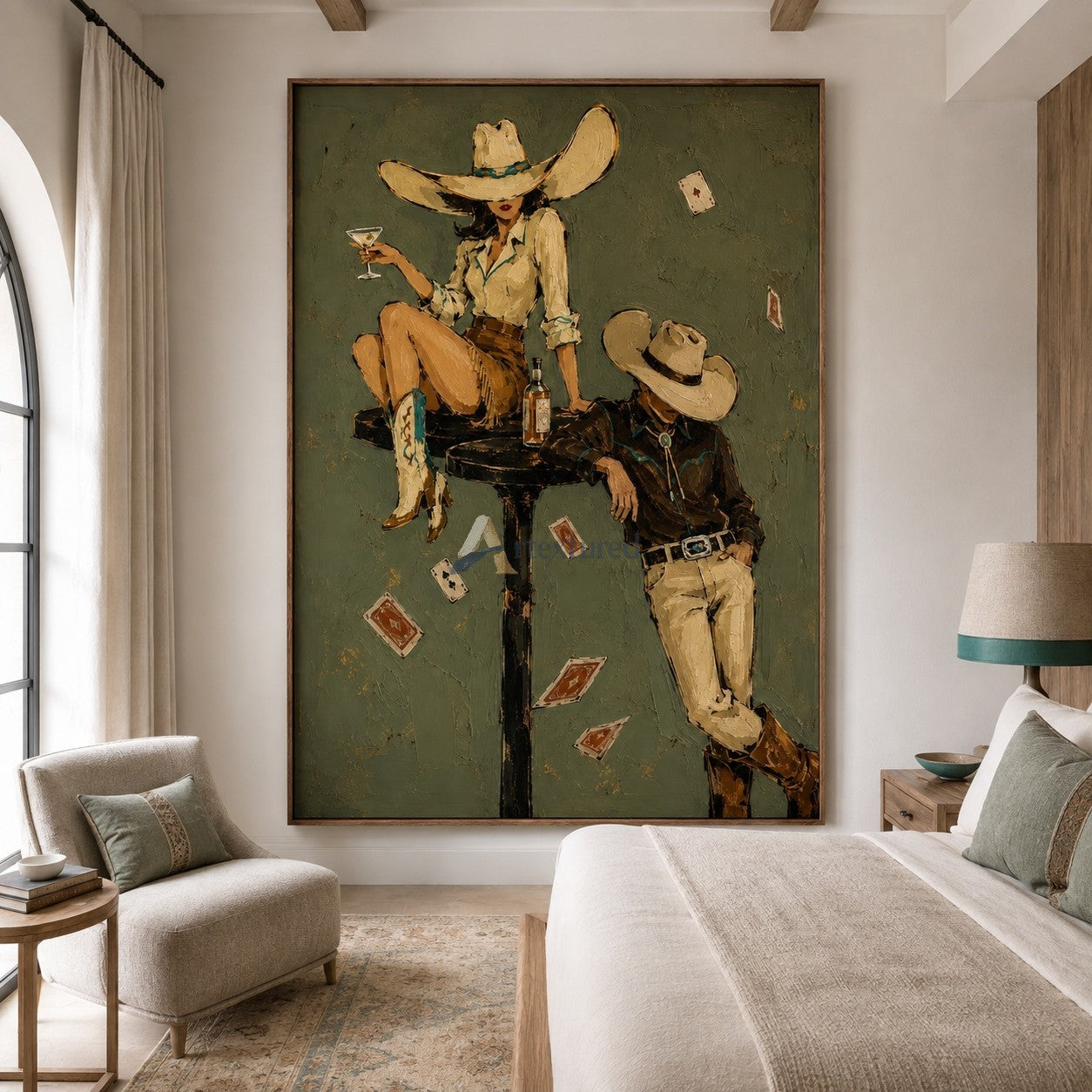 Wild Cards & Whiskey – Textured Cowboy Bar Painting#CI260488