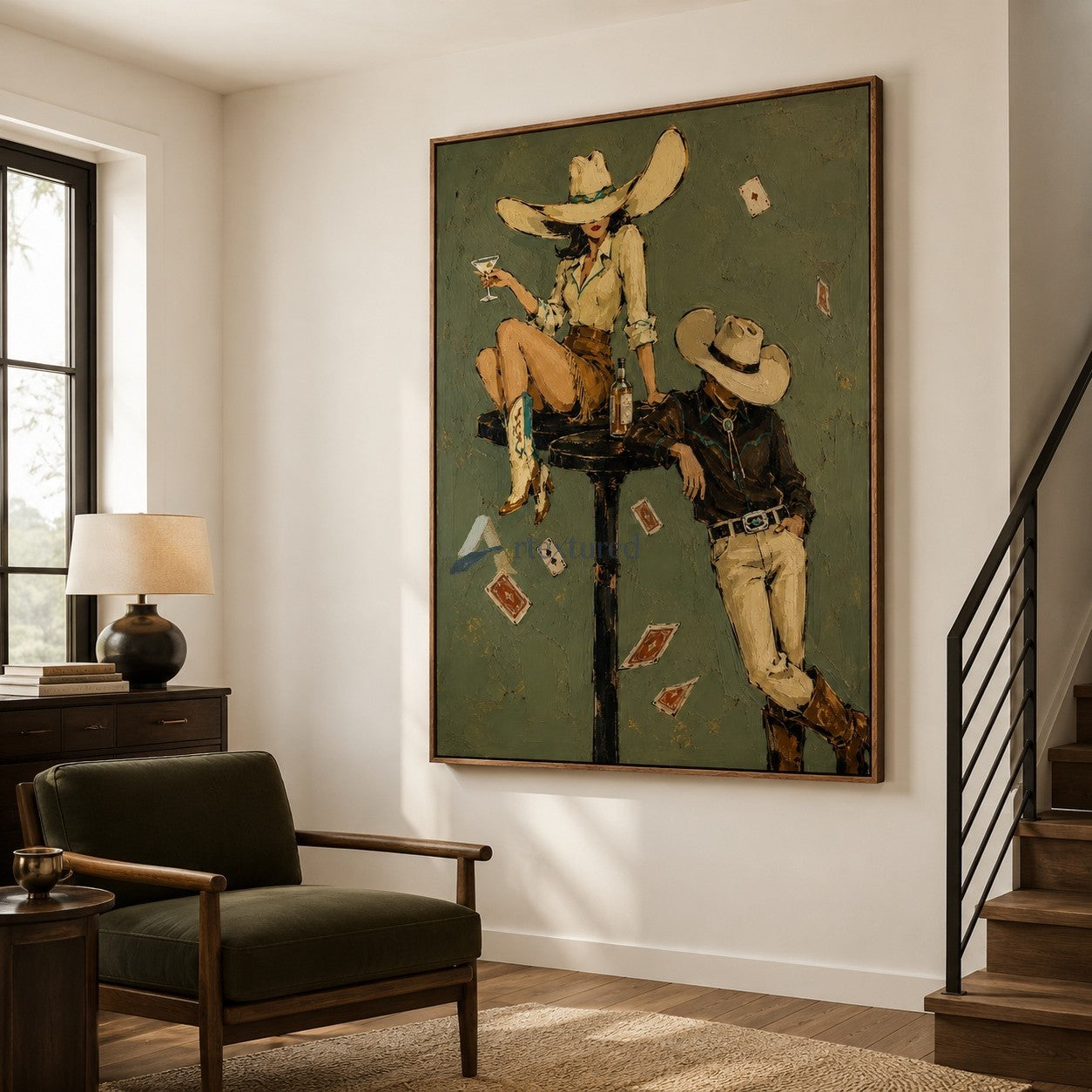 Wild Cards & Whiskey – Textured Cowboy Bar Painting#CI260488