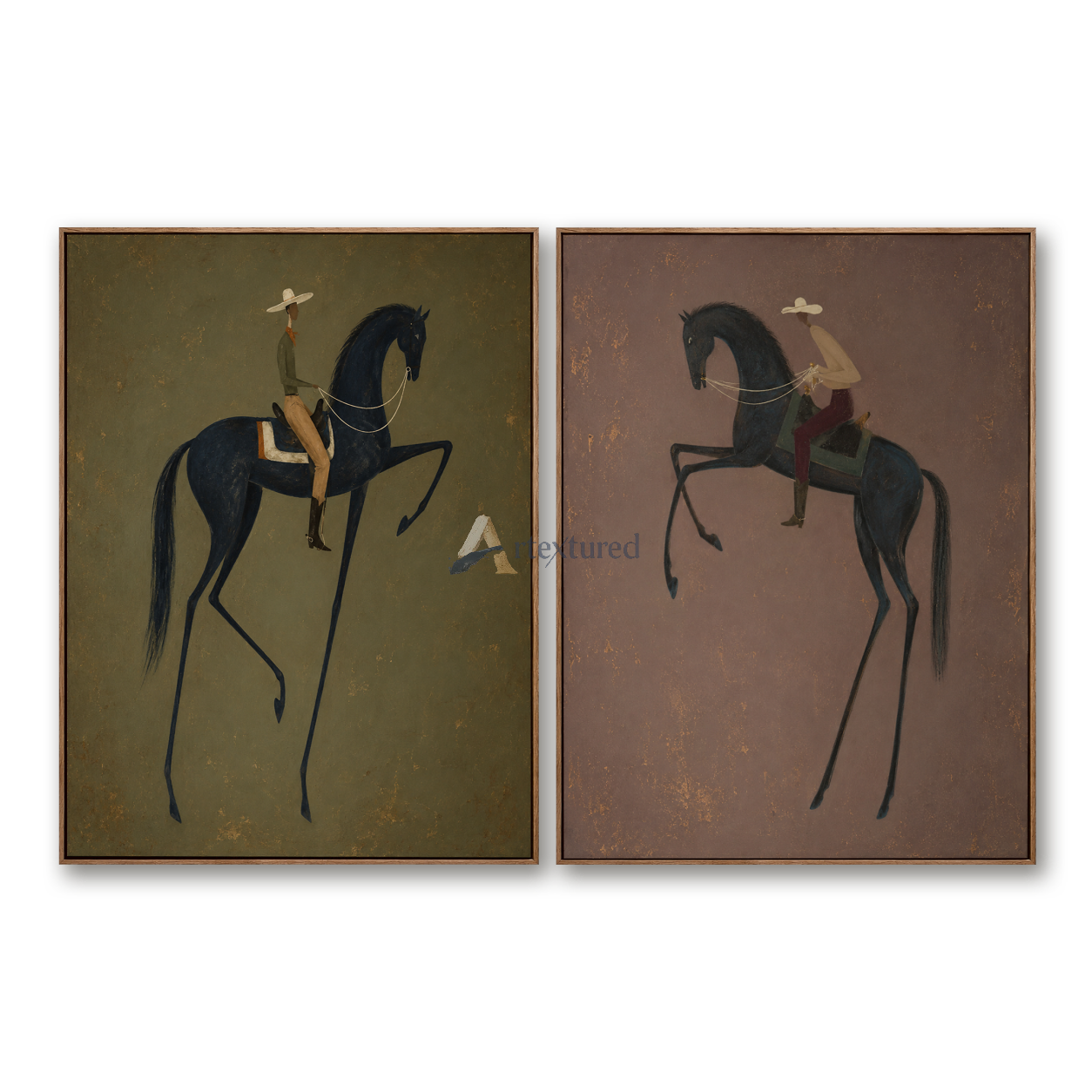 Twin Cadence – Black Horse and Rider Diptych Set#CI260492
