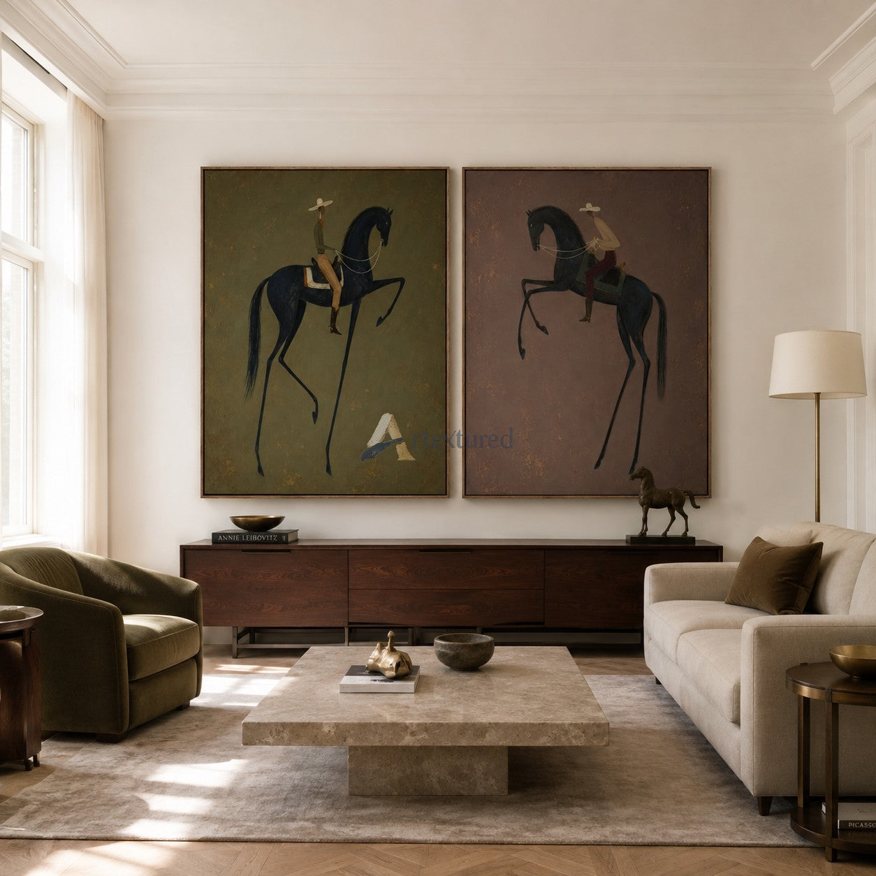 Twin Cadence – Black Horse and Rider Diptych Set#CI260492