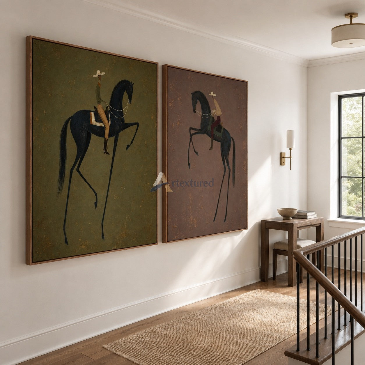 Twin Cadence – Black Horse and Rider Diptych Set#CI260492