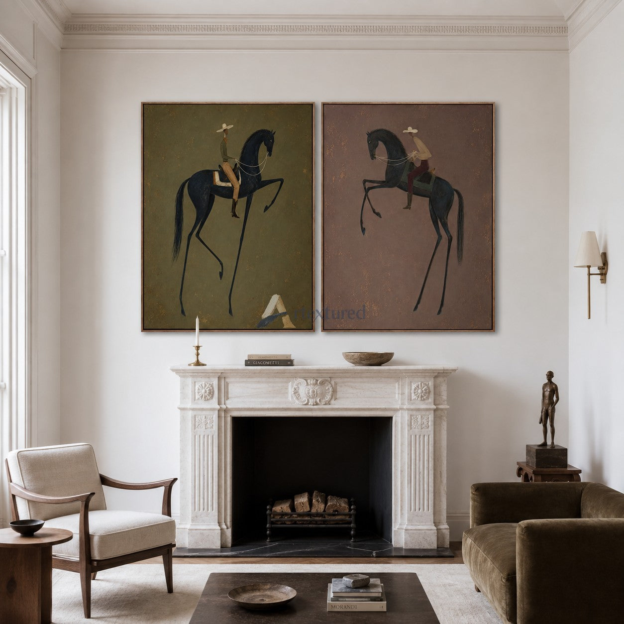 Twin Cadence – Black Horse and Rider Diptych Set#CI260492