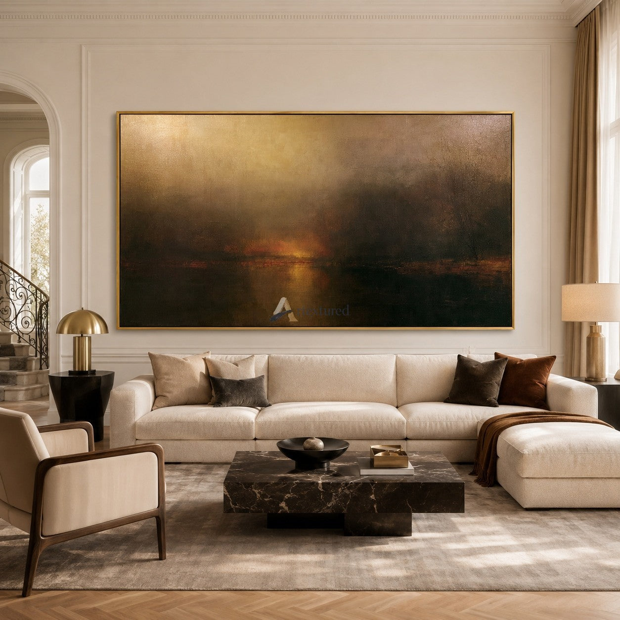 Last Ember – Dark Abstract Sunset Landscape Oil Painting#CI260530
