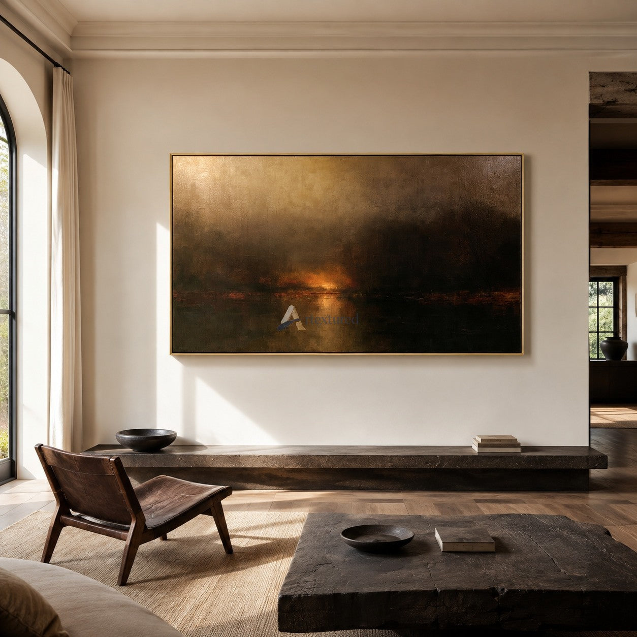 Last Ember – Dark Abstract Sunset Landscape Oil Painting#CI260530