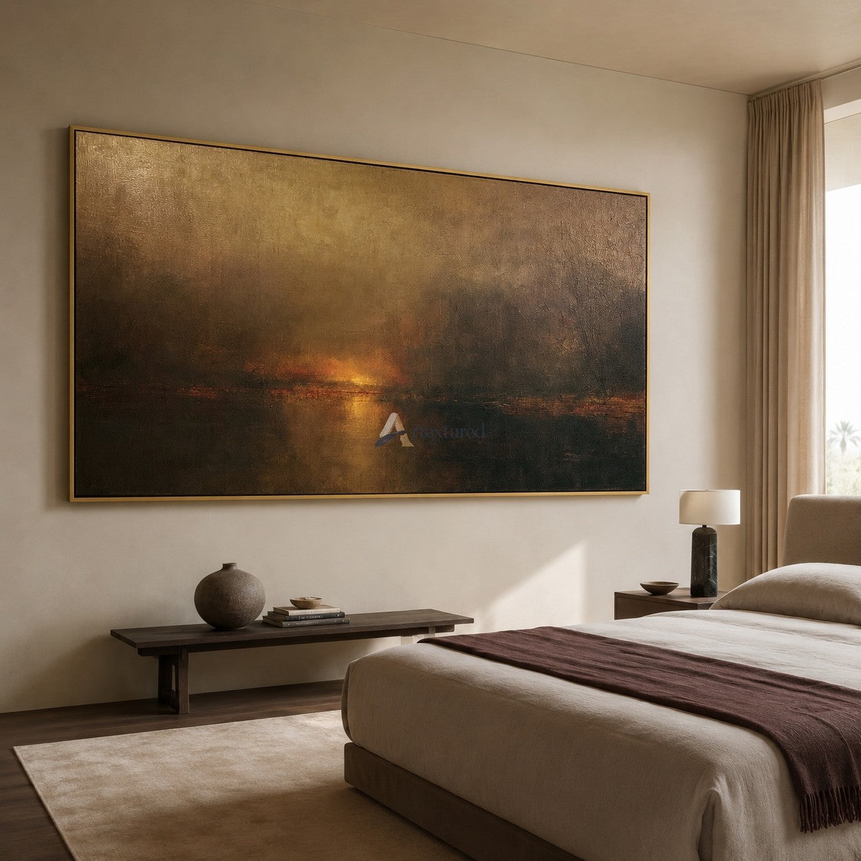 Last Ember – Dark Abstract Sunset Landscape Oil Painting#CI260530