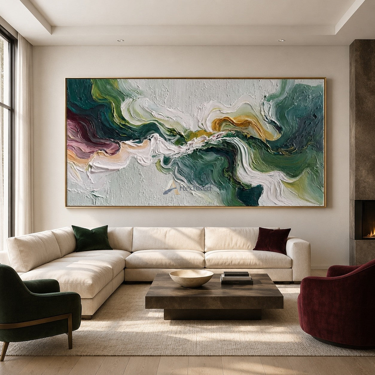 Verdant Tides – Green Textured Abstract Oil Painting#CI260534