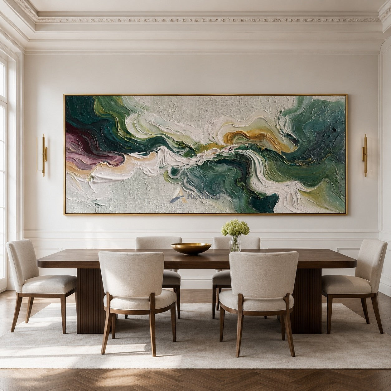 Verdant Tides – Green Textured Abstract Oil Painting#CI260534
