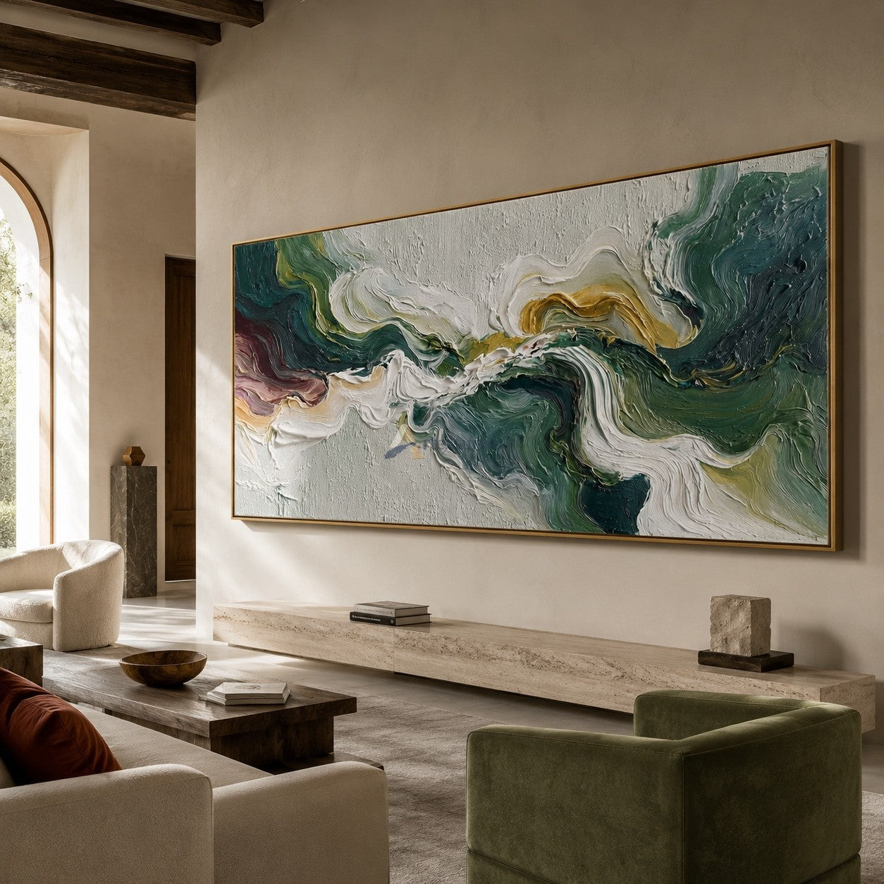 Verdant Tides – Green Textured Abstract Oil Painting#CI260534