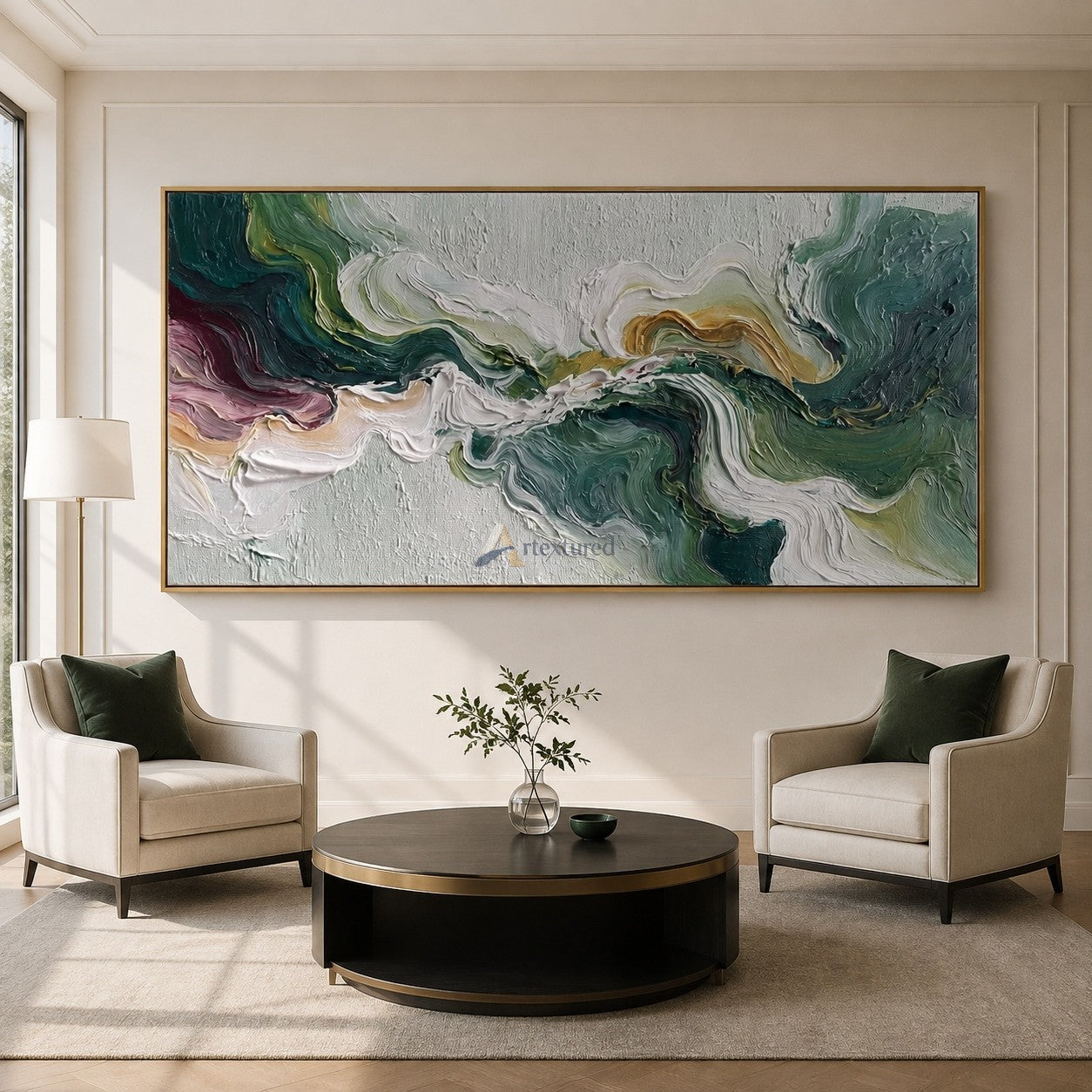 Verdant Tides – Green Textured Abstract Oil Painting#CI260534