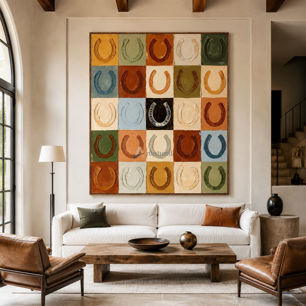 Lucky Grid – Textured Horseshoe Western Oil Painting#CI260538