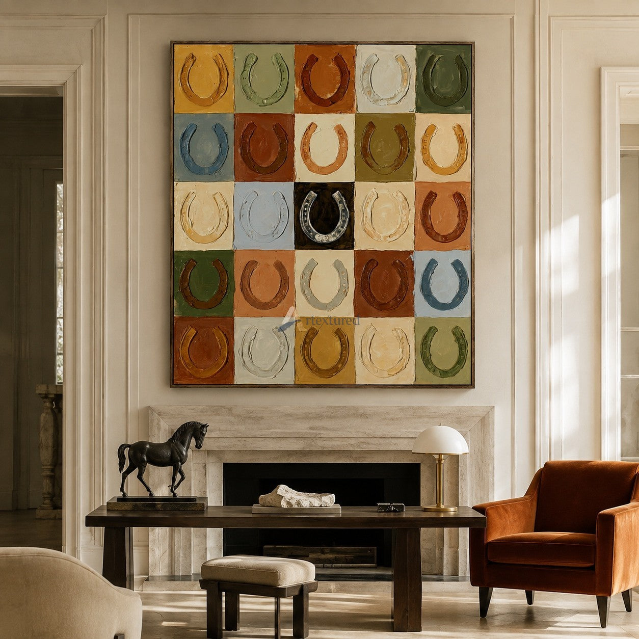 Lucky Grid – Textured Horseshoe Western Oil Painting#CI260538