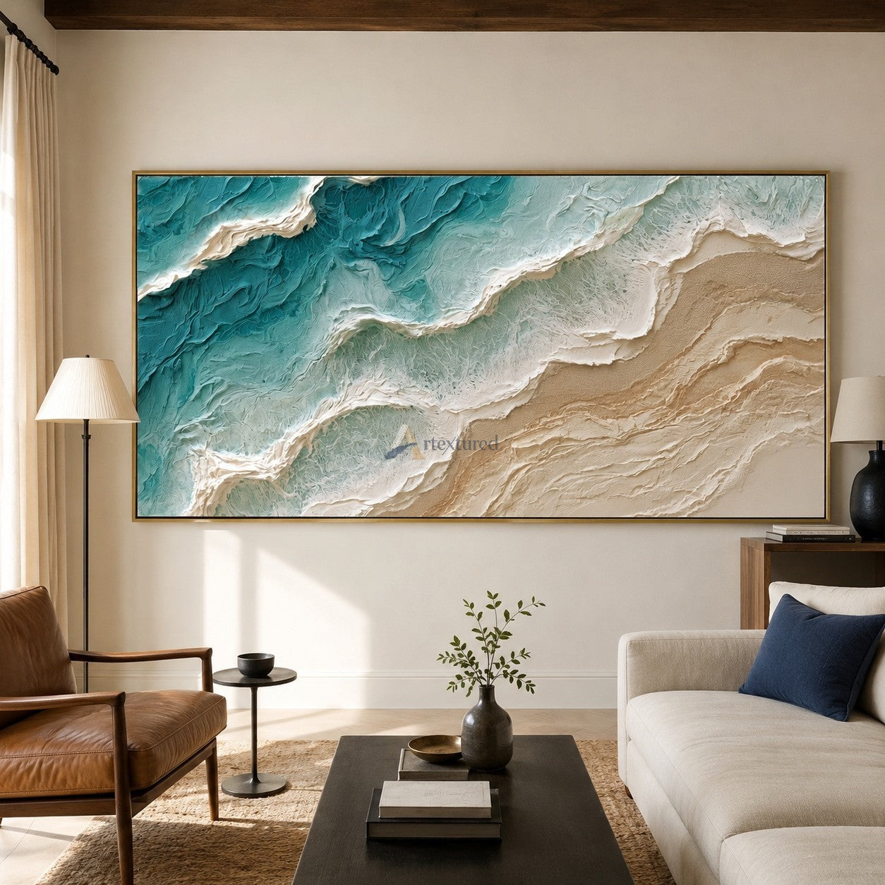 Where Tide Meets Sand – Textured Coastal Ocean Painting#CI260539