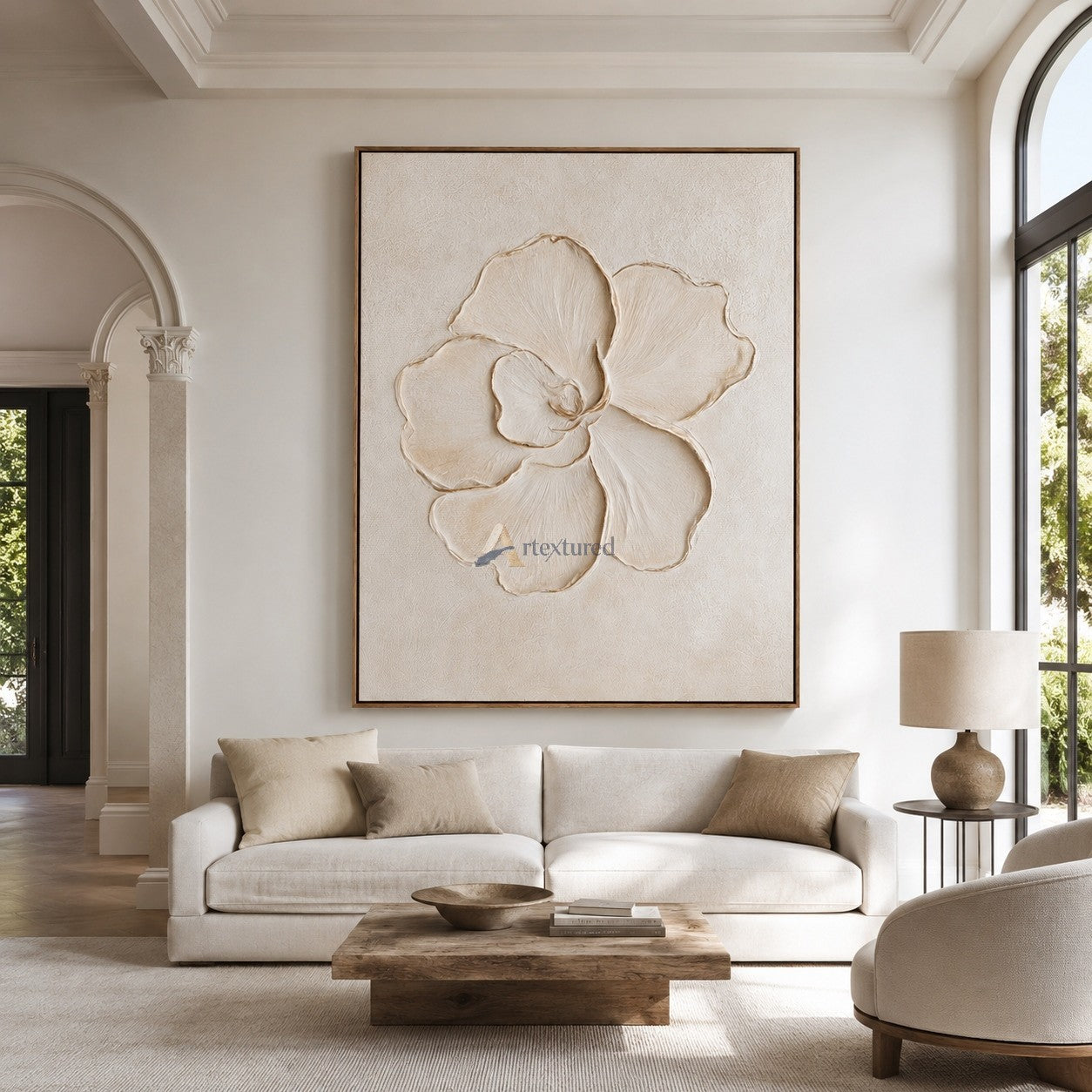 Ivory Petals – Neutral Textured Floral Painting#CI260540