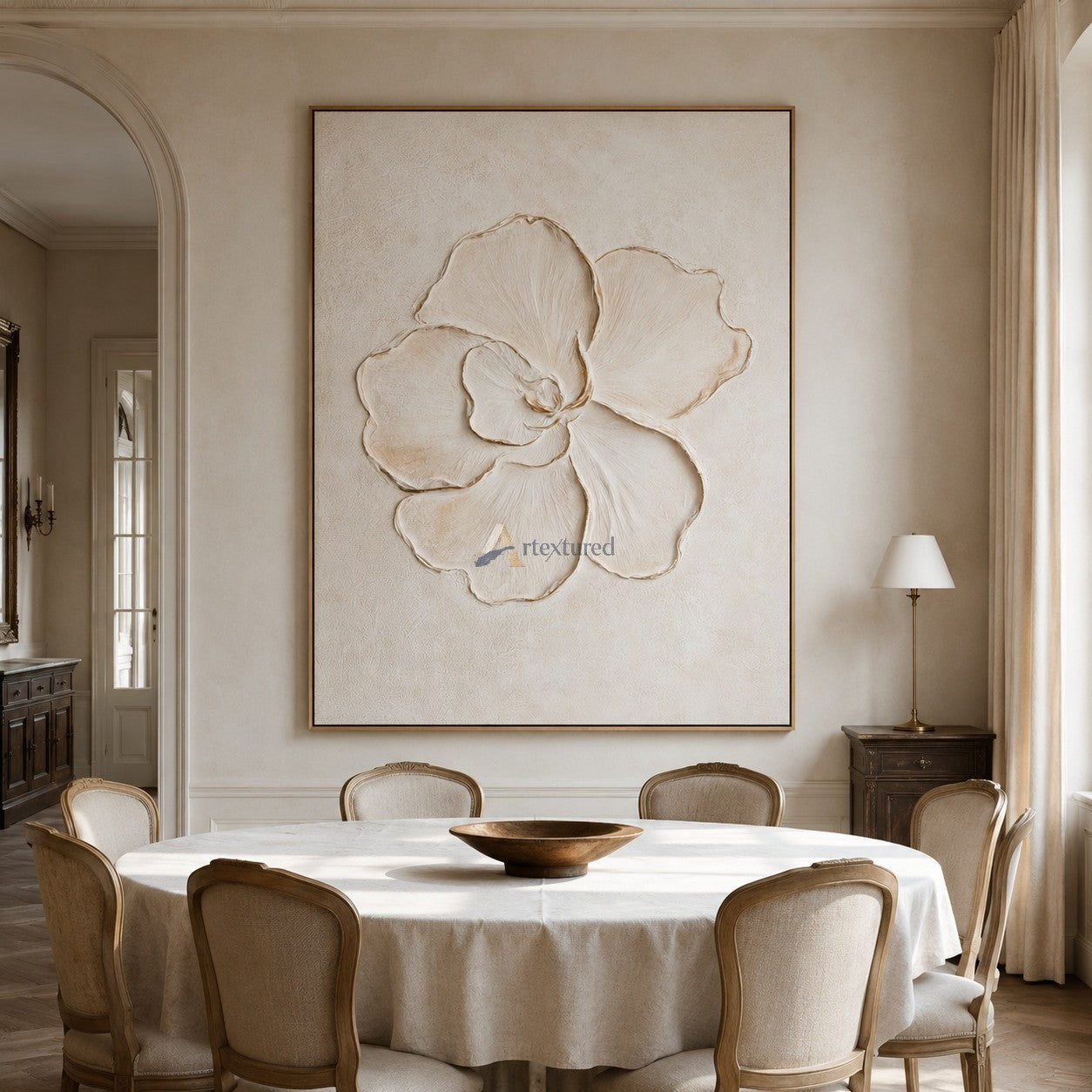 Ivory Petals – Neutral Textured Floral Painting#CI260540