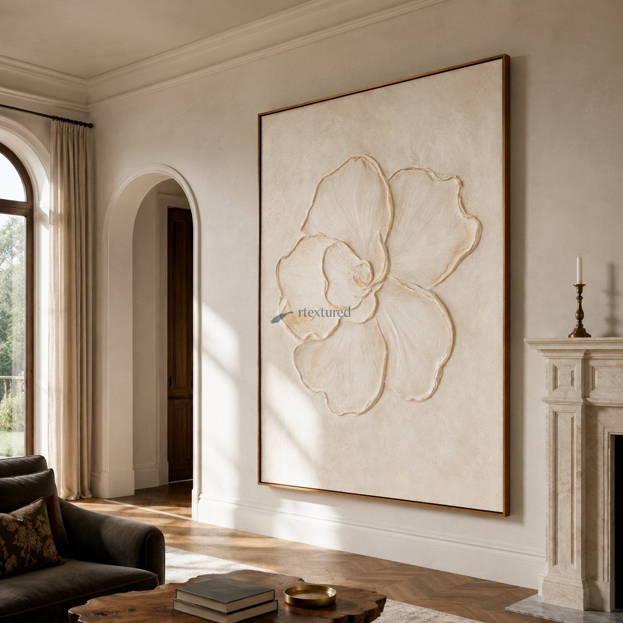 Ivory Petals – Neutral Textured Floral Painting#CI260540