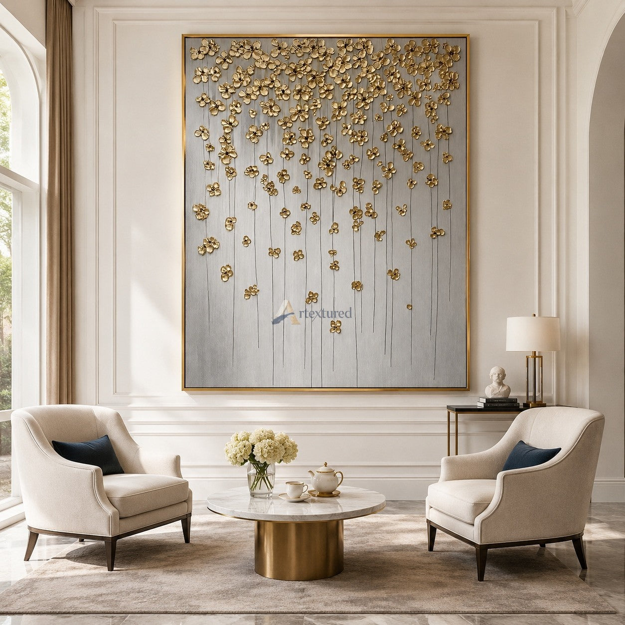 Golden Cascade – Sculptural Floral Wall Art#CI260541