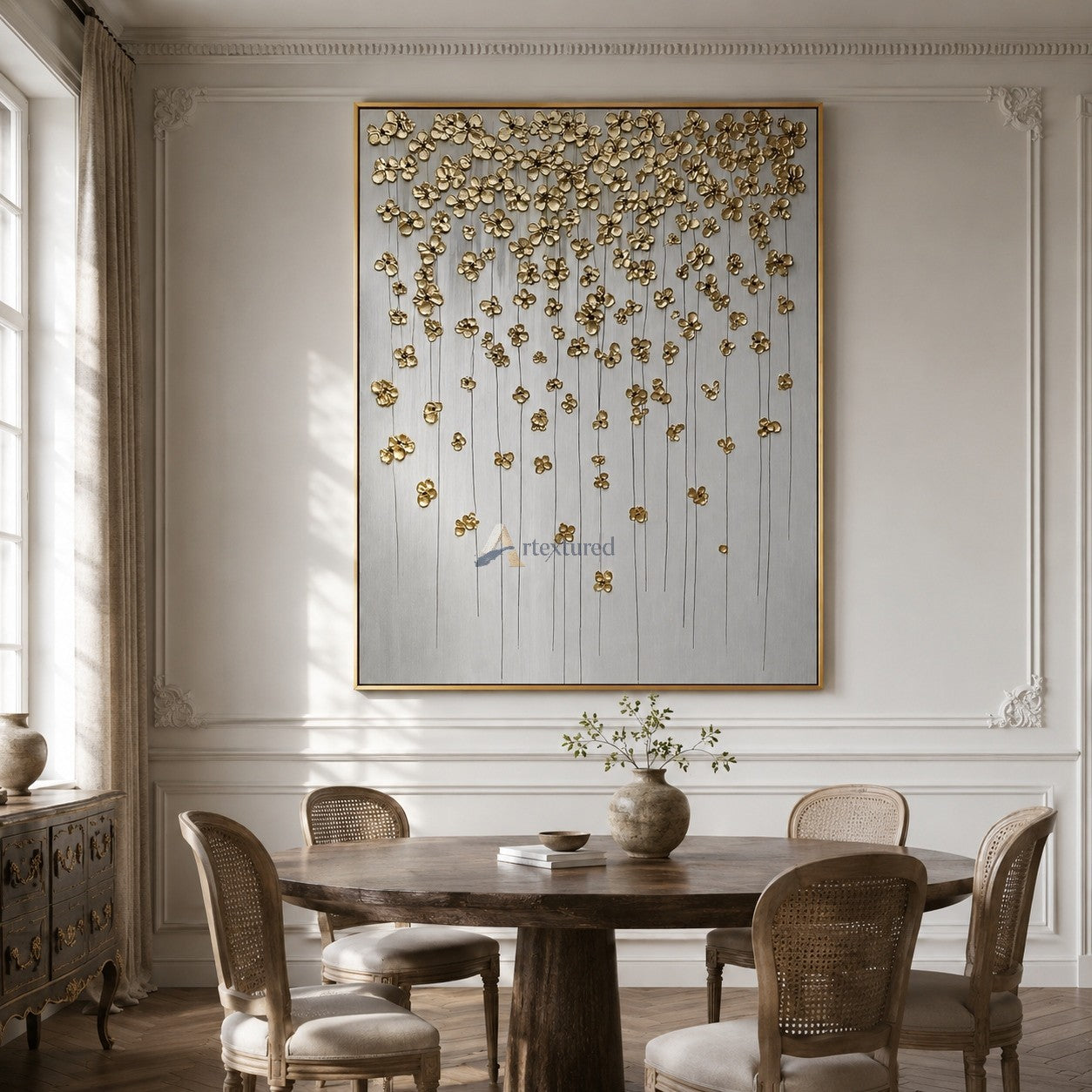 Golden Cascade – Sculptural Floral Wall Art#CI260541