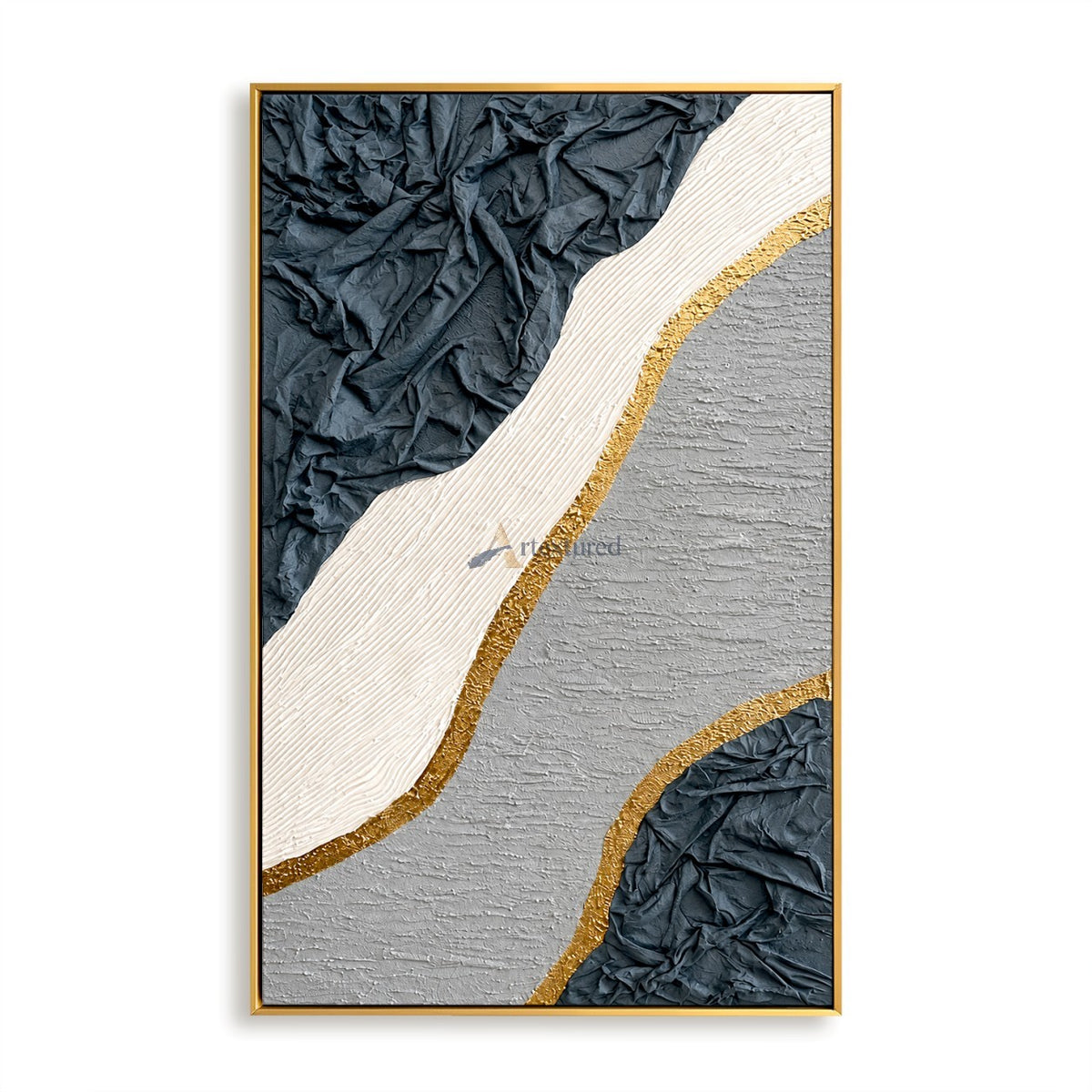 Gilded Terrain — Hand-Painted Blue Gray Wabi-Sabi Textured Abstract Wall Art#CI260570