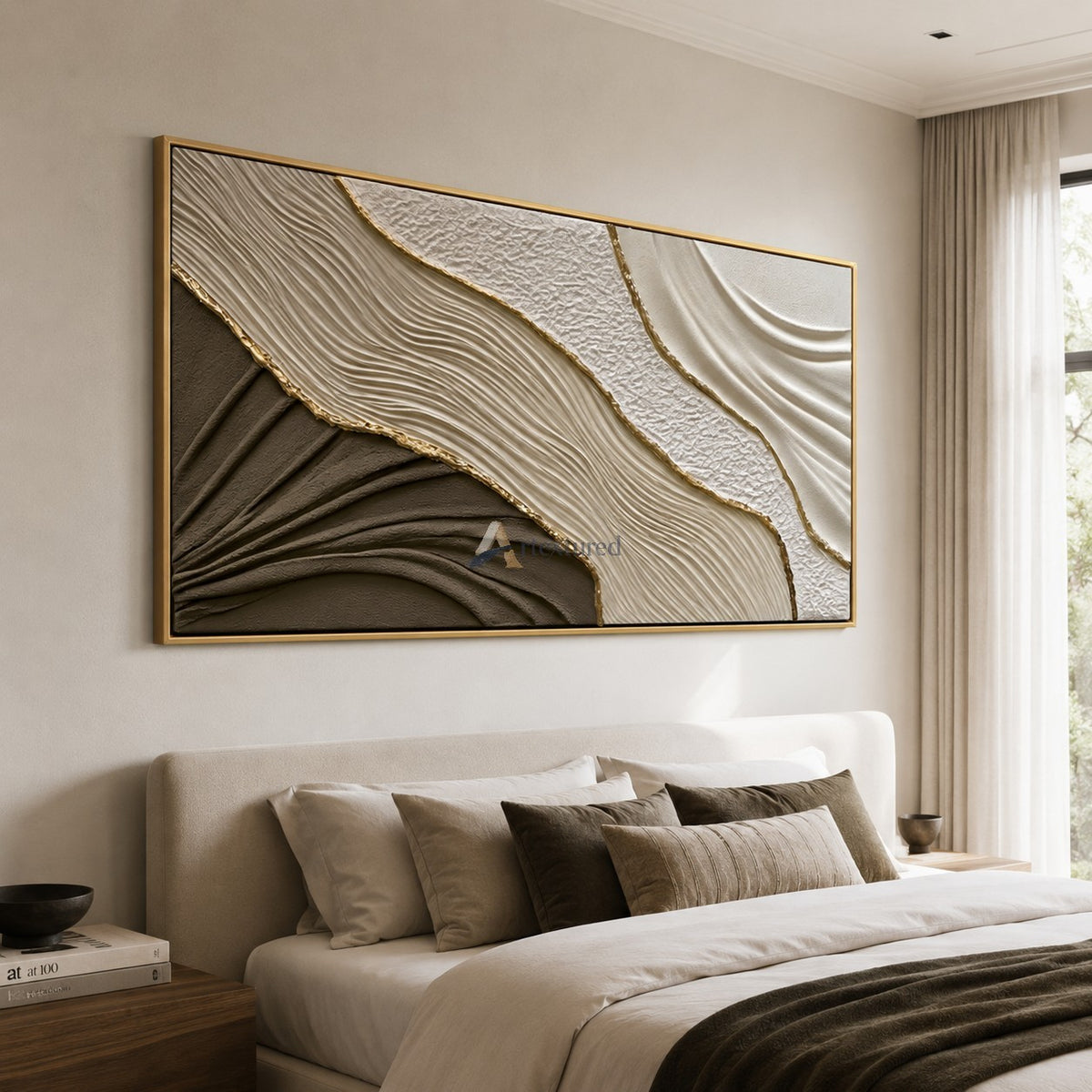 Gilded Drift — Hand-Painted Taupe and Ivory Wabi-Sabi Textured Abstract Wall Art#CI260573