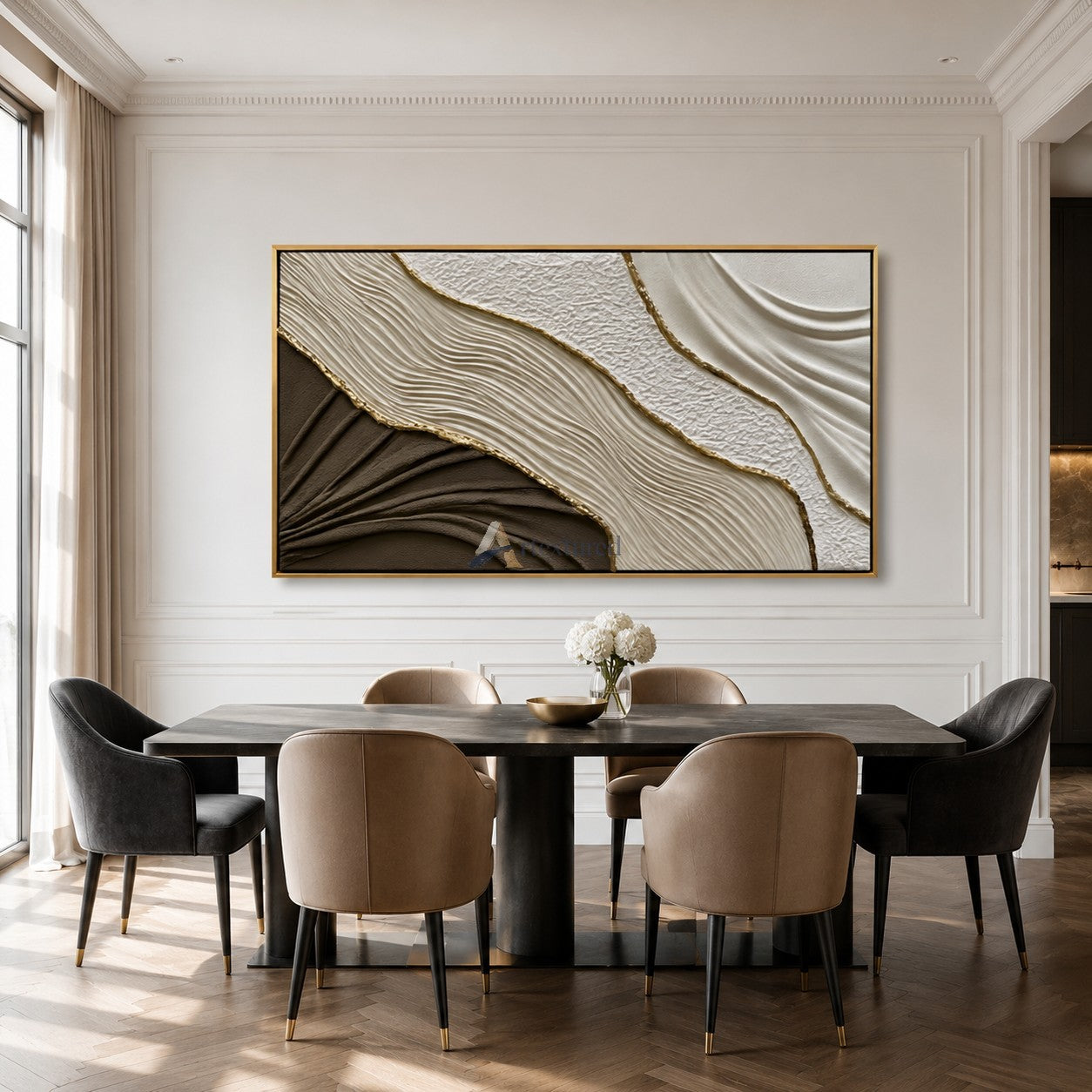Gilded Drift — Hand-Painted Taupe and Ivory Wabi-Sabi Textured Abstract Wall Art#CI260573