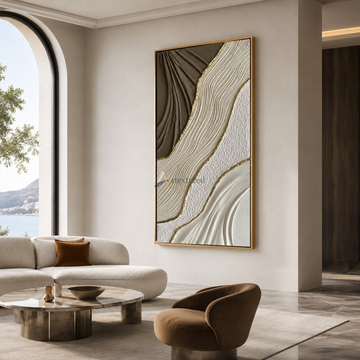 Gilded Drift — Hand-Painted Taupe and Ivory Wabi-Sabi Textured Abstract Wall Art#CI260573