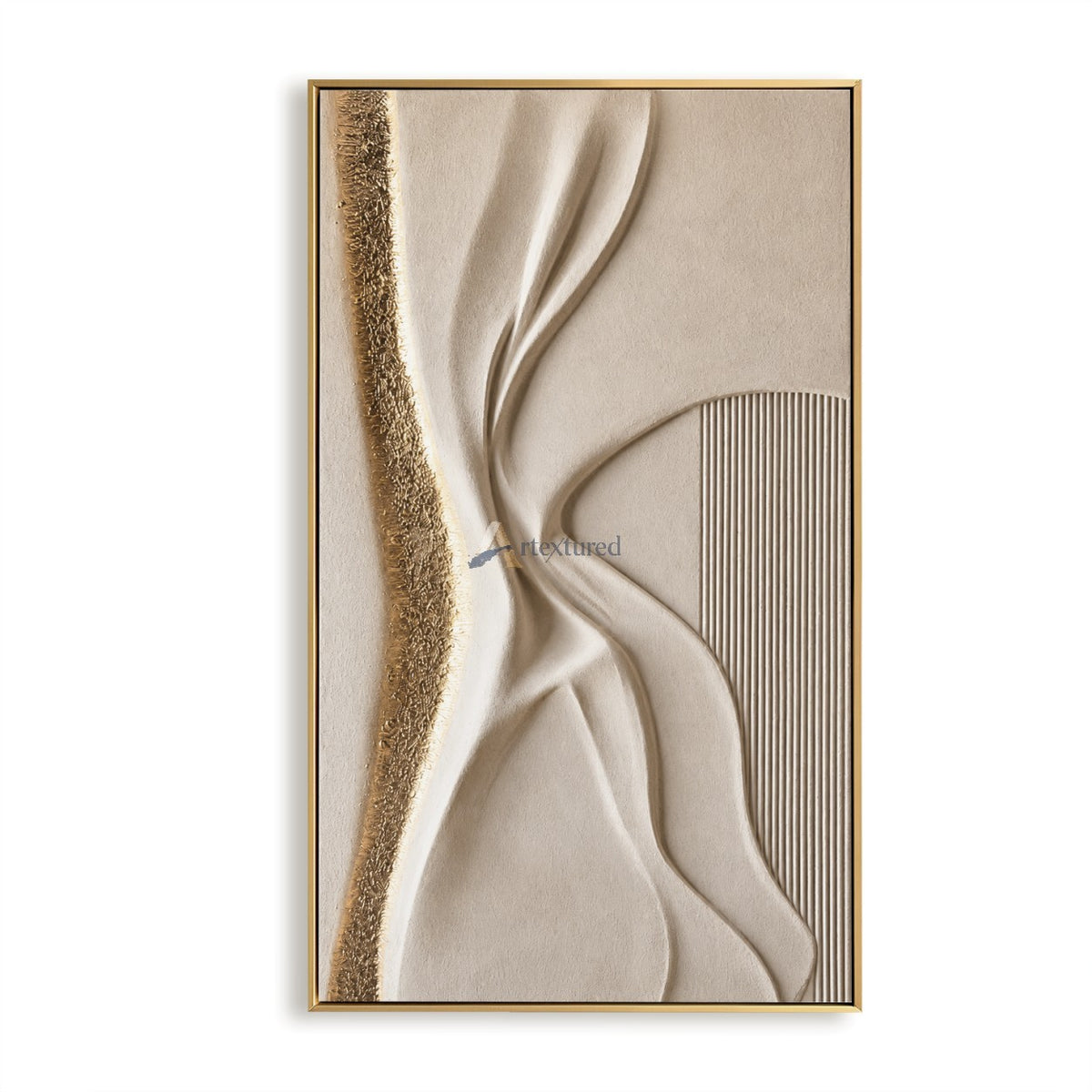 Golden Fold — Hand-Painted Ivory Wabi-Sabi Sculptural Textured Wall Art#CI260574