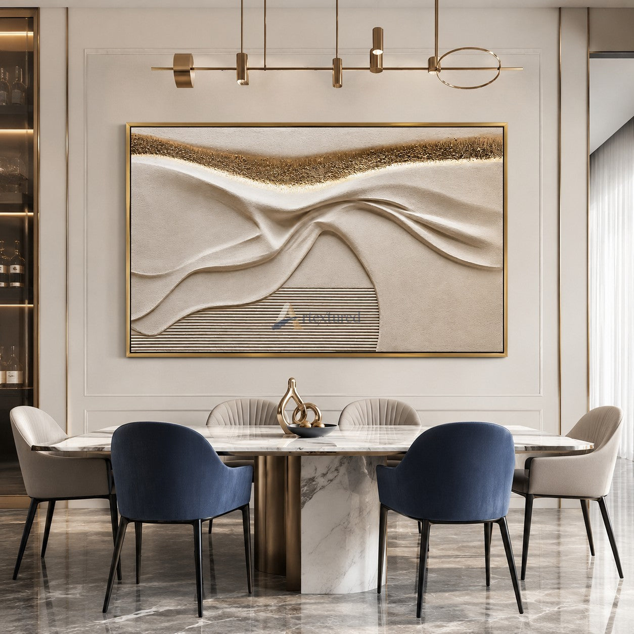 Golden Fold — Hand-Painted Ivory Wabi-Sabi Sculptural Textured Wall Art#CI260574
