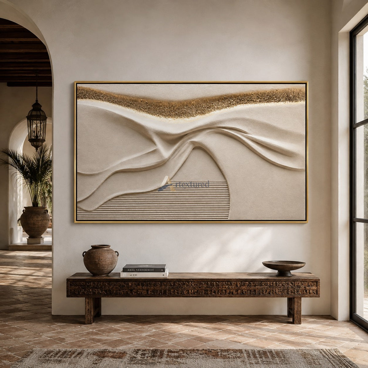 Golden Fold — Hand-Painted Ivory Wabi-Sabi Sculptural Textured Wall Art#CI260574