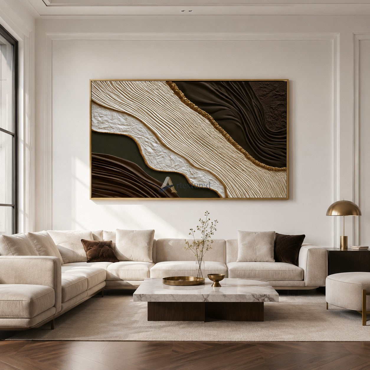 Gilded Earthflow — Hand-Painted Brown and Olive Wabi-Sabi Textured Abstract Wall Art#CI260575