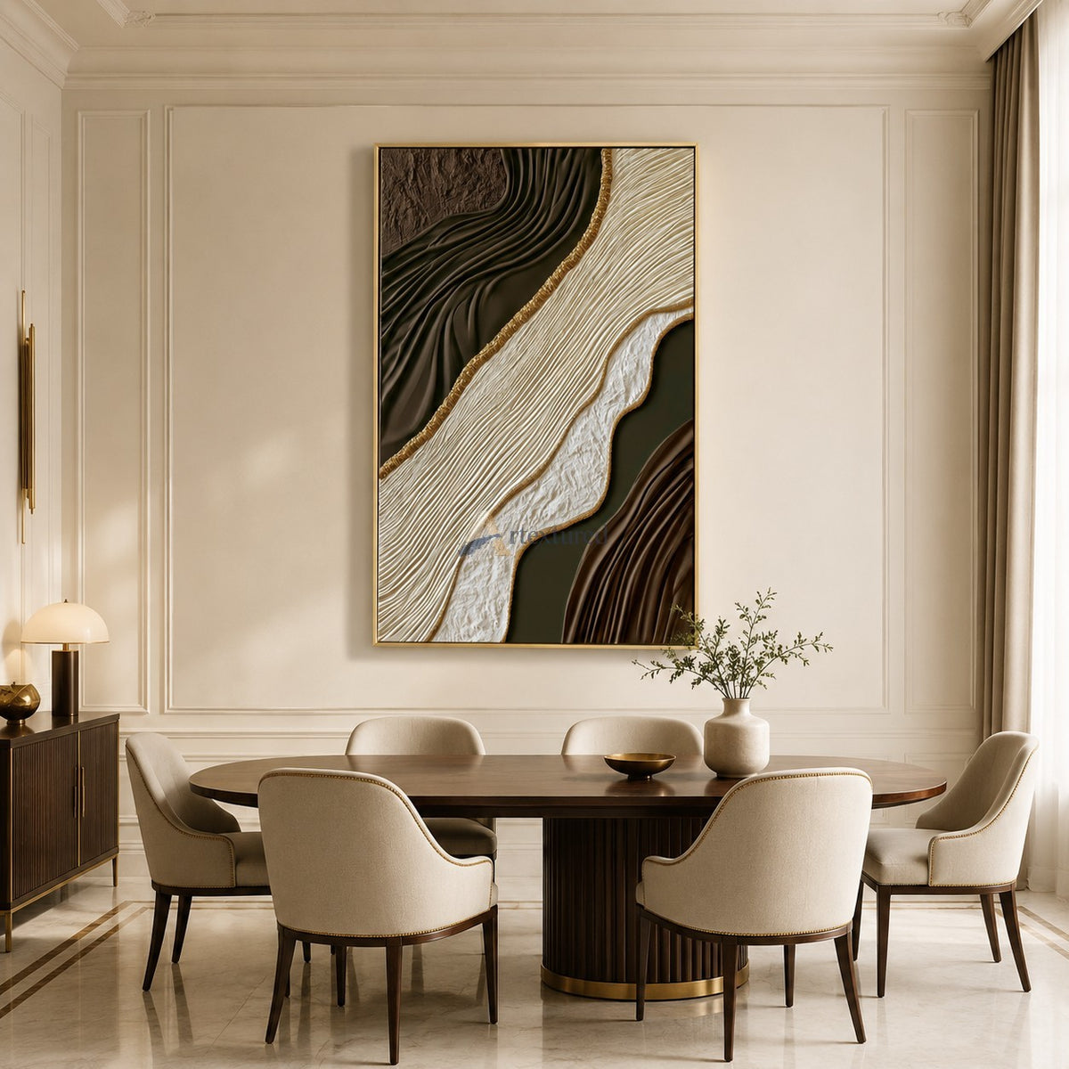 Gilded Earthflow — Hand-Painted Brown and Olive Wabi-Sabi Textured Abstract Wall Art#CI260575