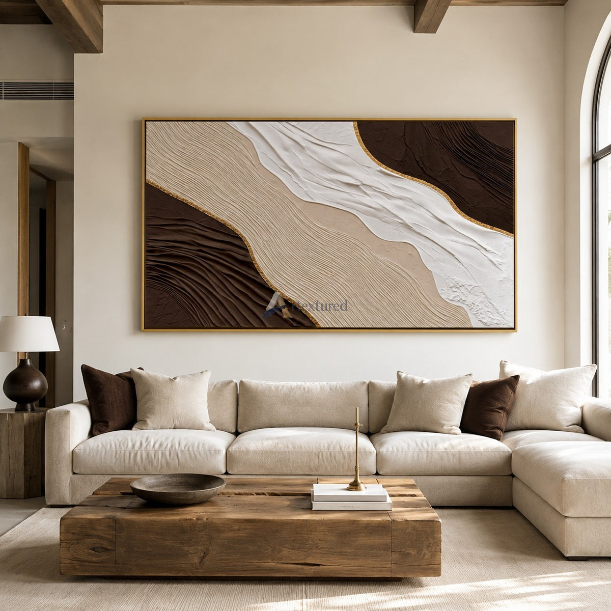 Gilded Canyon — Hand-Painted Brown and Ivory Wabi-Sabi Textured Abstract Wall Art#CI260576