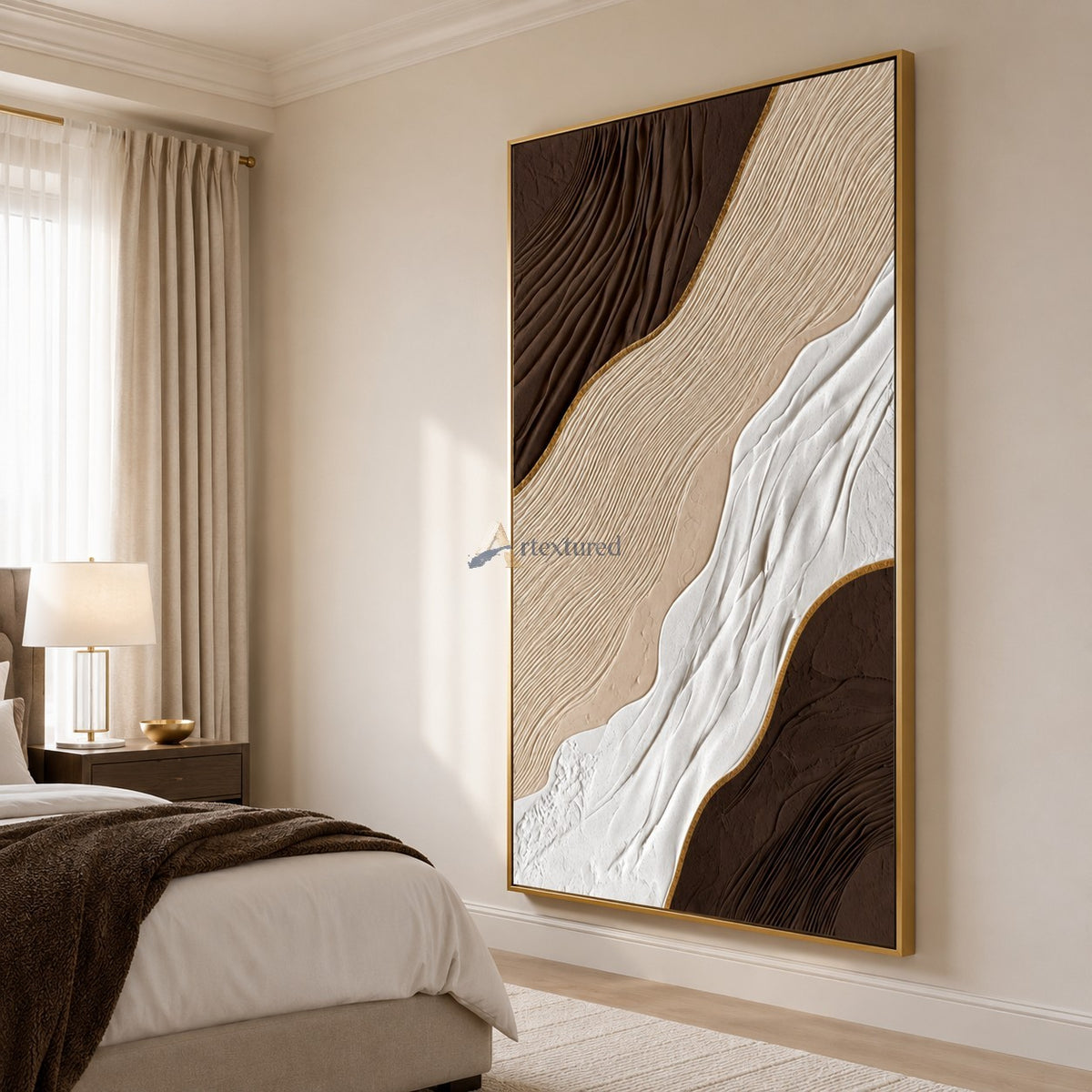 Gilded Canyon — Hand-Painted Brown and Ivory Wabi-Sabi Textured Abstract Wall Art#CI260576