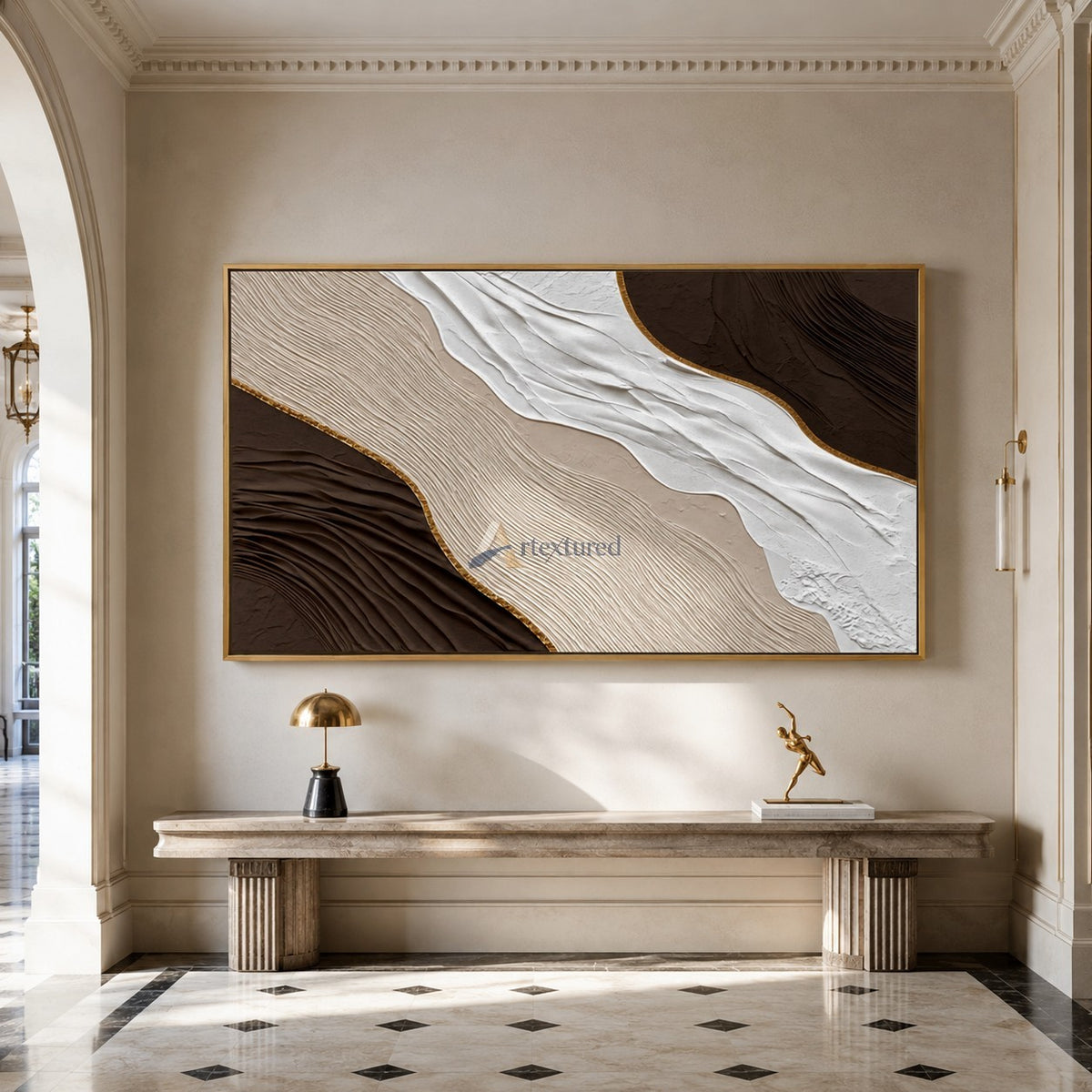 Gilded Canyon — Hand-Painted Brown and Ivory Wabi-Sabi Textured Abstract Wall Art#CI260576