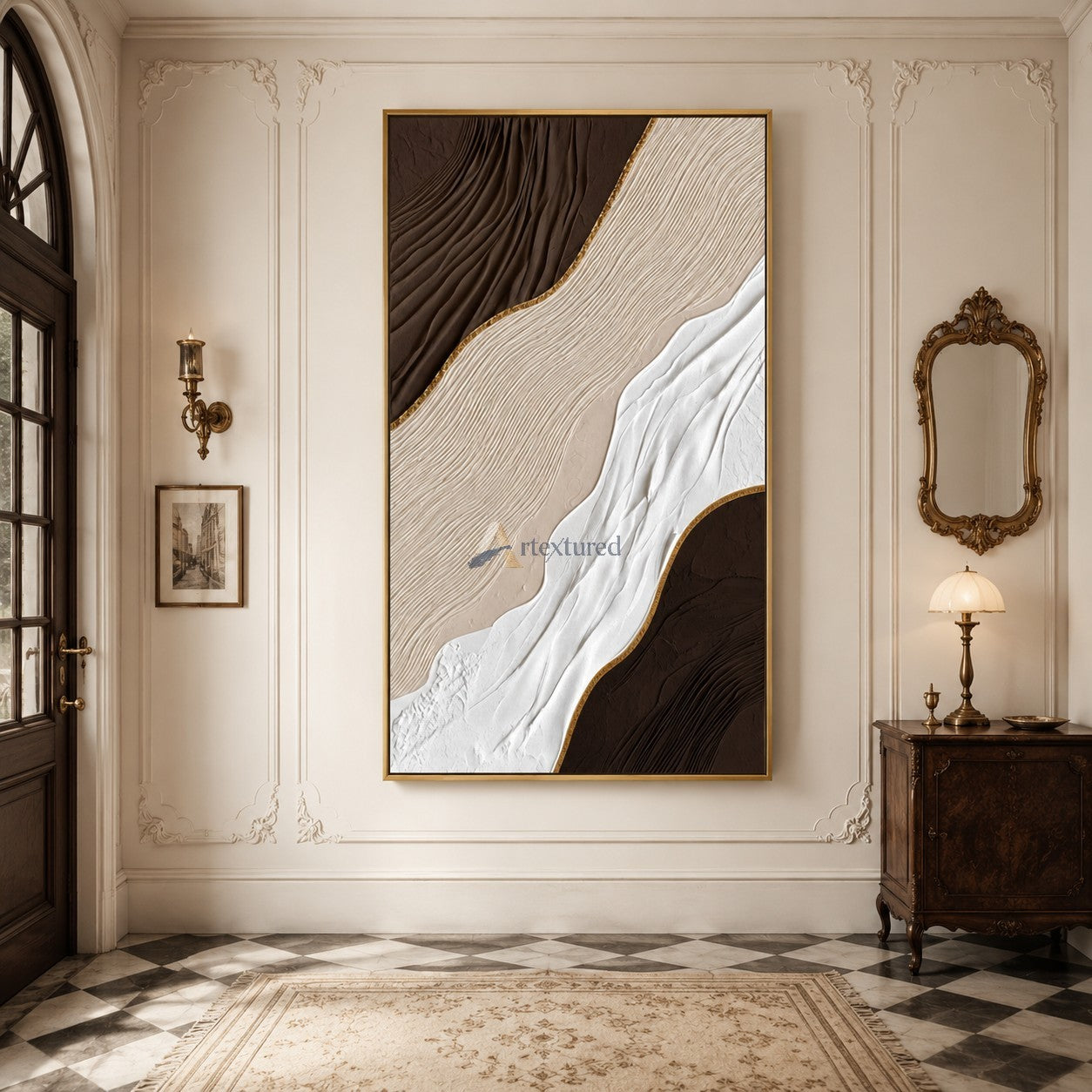 Gilded Canyon — Hand-Painted Brown and Ivory Wabi-Sabi Textured Abstract Wall Art#CI260576