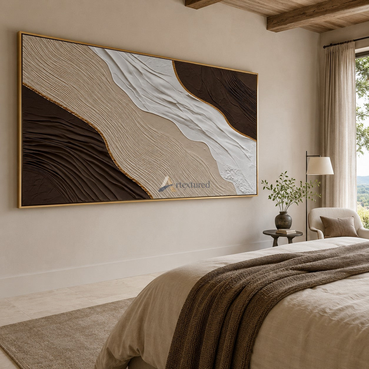 Gilded Canyon — Hand-Painted Brown and Ivory Wabi-Sabi Textured Abstract Wall Art#CI260576