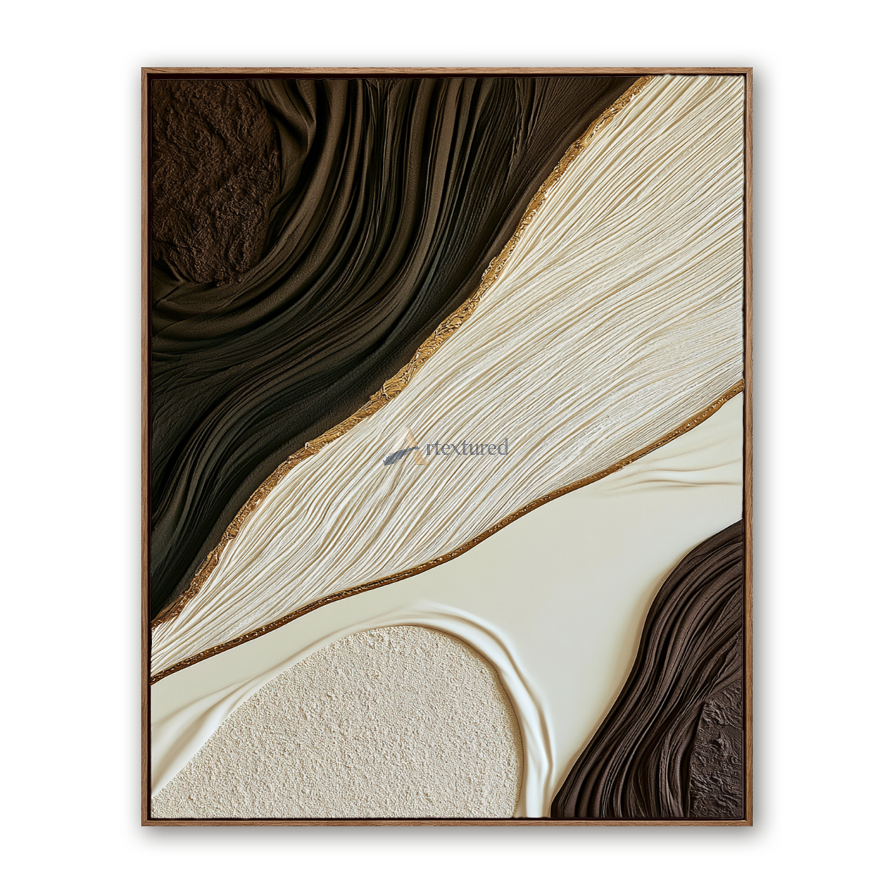 Gilded Strata — Hand-Painted Brown and Ivory Wabi-Sabi Textured Abstract Wall Art#CI260577