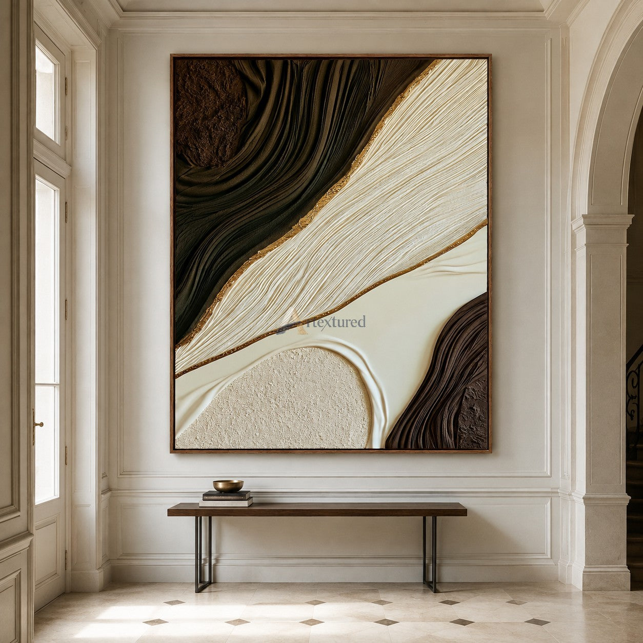 Gilded Strata — Hand-Painted Brown and Ivory Wabi-Sabi Textured Abstract Wall Art#CI260577