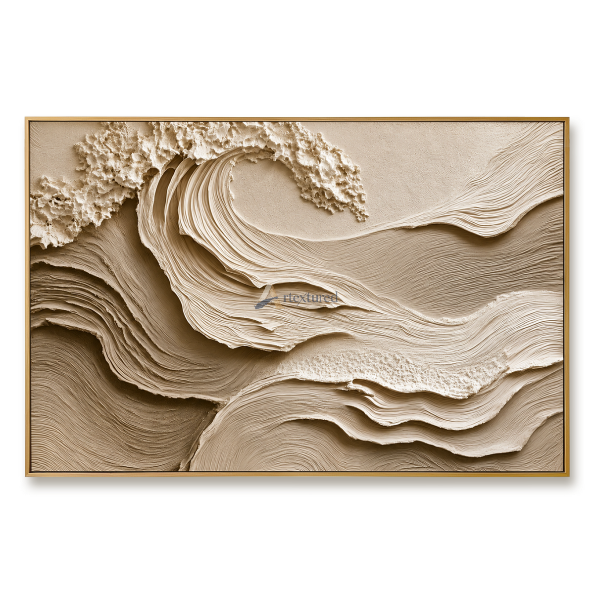 Quiet Tide — Hand-Painted Ivory Sculptural Ocean Wave Wall Art#CI260578