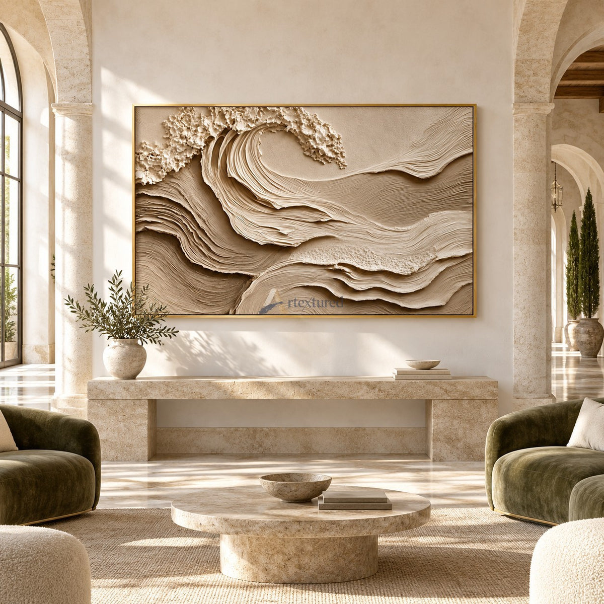 Quiet Tide — Hand-Painted Ivory Sculptural Ocean Wave Wall Art#CI260578