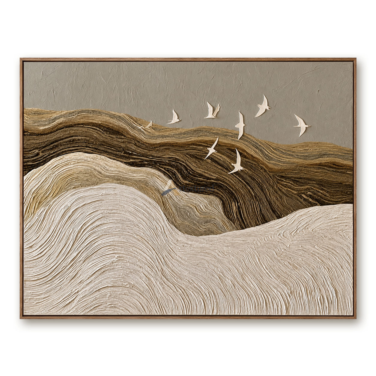 Silent Passage — Hand-Painted Neutral Textured Landscape and Flying Birds Wall Art#CI260581