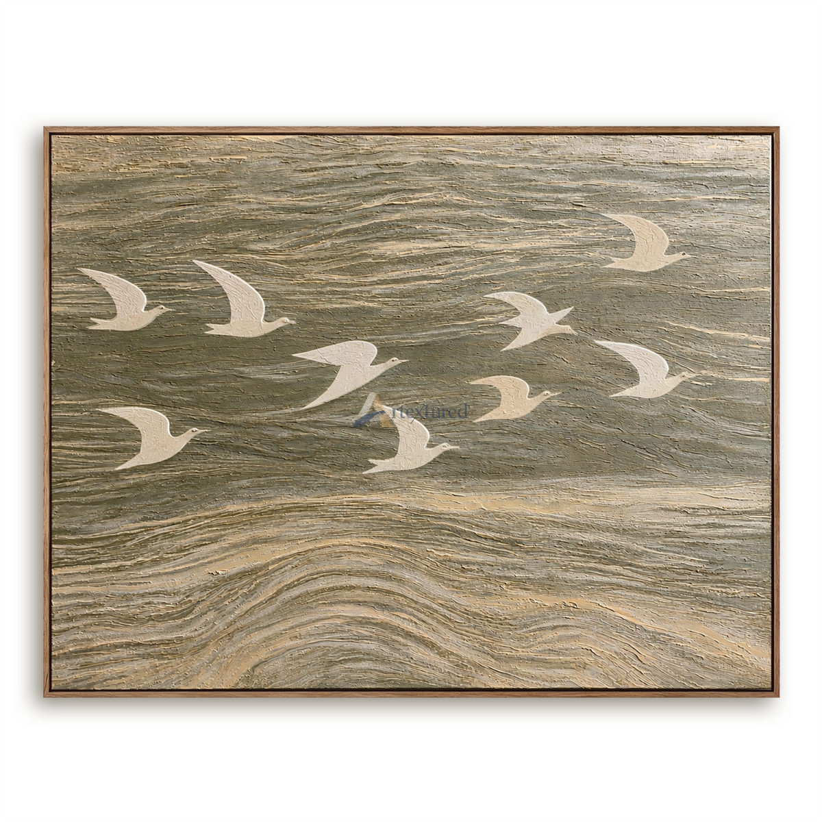 Wings Across the Tide — Neutral Textured Flying Birds Wall Art#CI260583