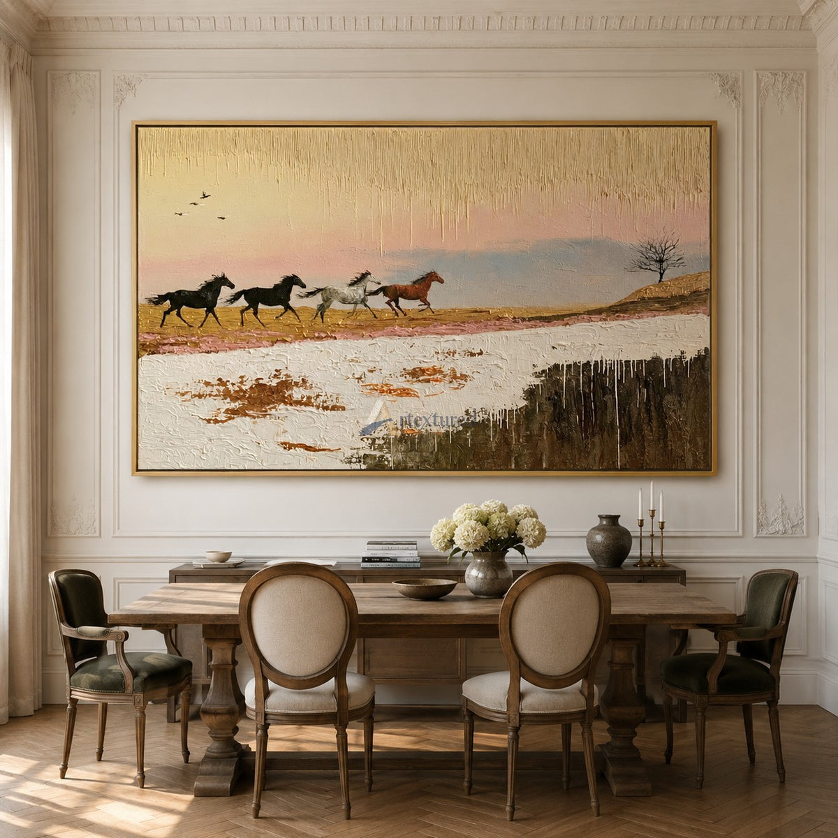 Run Into Dusk — Hand-Painted Textured Running Horses Wall Art#CI260585