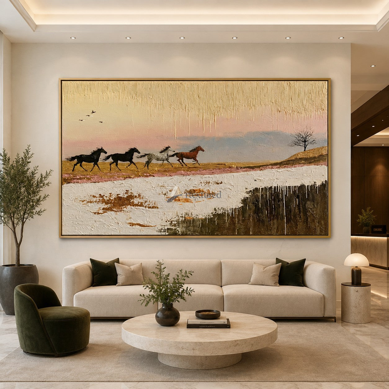 Run Into Dusk — Hand-Painted Textured Running Horses Wall Art#CI260585